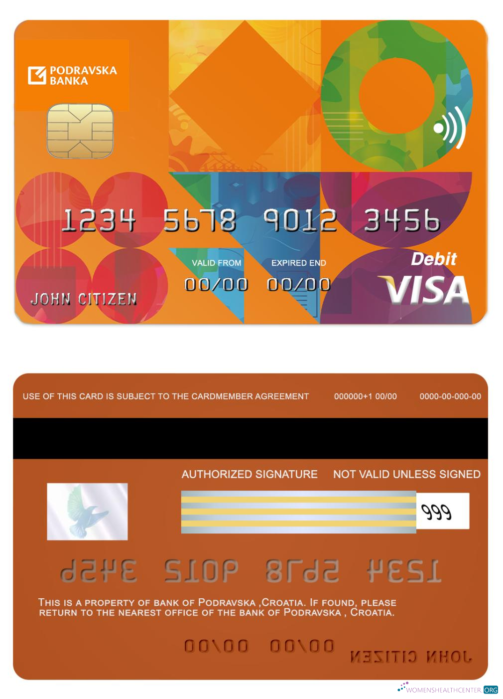 Download Croatia Podravska bank visa card Photoshop template